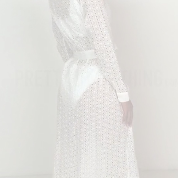 White Broderie Tie Waist Beach Dress - Picture 4 of 8